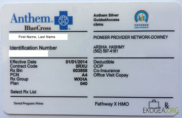 Carte d'assurance maladie de l'entreprise USA Anthem